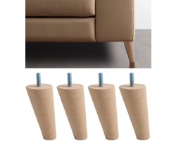 SnelShoppen - Houten meubels en banken poten 12 cm hoog - Compatibel met IKEA meubels - Set van 4 kegelvormige poten - Lichte kleur - Schroef M8 - Per
