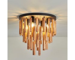 SnelShoppen - Houten Plafondlamp Boho 40 cm - Rustieke Vintage Massief Hout - Decoratieve Lamp voor Woonkamer, Slaapkamer, Eetkamer, Hal, Entree, Foye