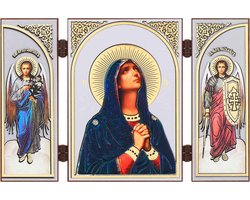 SnelShoppen - Houten Reizen Altaar Iconen Triptych met Deva Maria, Aartsengel Gabriel en Aartsengel Michael - Hoogwaardige MDF Hout, Luxe Relief en Be