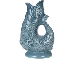 SnelShoppen - Iconische Blauw Grijze Glug Jug 28 cm Groot 1.4L Vissen Pitcher Decoratieve Vissen Vaasje Ornament Karaf voor Feest, Tuin en Keuken