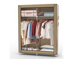 SnelShoppen - Inklapbare Garderobekast 108x170x45 cm in Crème Beige - Stoffen Kledingkast met Rits, Kledingroede, Zijvak en Insteekbare Legplank - Met