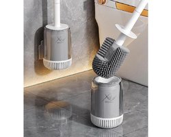 SnelShoppen - Innovatieve Toiletborstel Silicone met Wandhouder zonder Boren, Antibacterieel, Turbo Droog, Grijze Borstels en Witte Handgreep voor Per