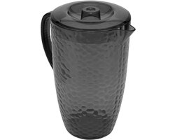 SnelShoppen - Jug 'Estiva' 2L met Grijze Deksel - Ideaal voor Keuken, Tuin en Feesten - Stijlvolle Zwarte Carafe voor Water, Sap en Dranken