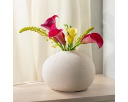 SnelShoppen - Keramische Vaas Wit - Bloemenvaas met Zandstructuur - Waterdicht - Handgemaakt - Decoratieve Vaas voor Tafelversiering & Geschenk - Idea