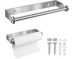 SnelShoppen - Keukenrolhouder Wand, 28CM RVS Keukenpapierhouder met Schroeven, Papieren Rolhouder voor Keuken, Badkamer, Woonkamer - Zilver