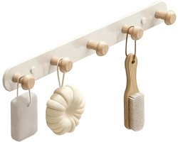 SnelShoppen - Kindergarderobe Haken met 5 Houten Hakens - Robuuste Wandhaken voor Gangen, Kinderkamers, Woonkamers, Slaapkamers en Badkamers (36 cm x