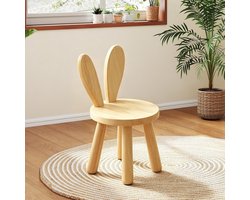 SnelShoppen - Kinderstoel Massief Hout met Konijnenoren Rugleuning, 45 cm Hoog, Antislip Rubber Voetjes, Perfect voor Kinderen vanaf 3 Jaar, Compact v