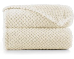 SnelShoppen - Knuffeldeken 220x240 cm Beige Microvezel Fleece Woondeken Sprei Scandinavische Stijl Licht en Zacht voor Binnen Buiten Tuin Balkon