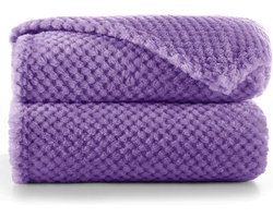 SnelShoppen - Knuffeldeken 70x150 cm, Paars Microvezel Woondeken, Fleece Sprei, Zacht en Behaaglijk voor Binnen en Buiten, Scandinavische Stijl