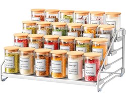 SnelShoppen - Kruidenset met 4 Niveaus, Staand Zonder Boren, Verstelbaar, Zilvergrijs, Keukenorganisatie, Metalen Kruidrekken voor Keuken, Breedte 34