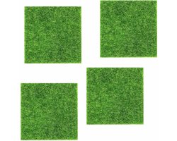 SnelShoppen - Kunstgras om te knutselen, 4 stuks, 15 x 15 cm miniatuur mos, micro kunstgras voor binnen en buiten, ideaal voor tuinaccessoires, kabout