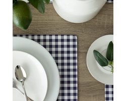 SnelShoppen - Kurk Placemats Set van 4, Dikke Tafelmatten voor Keuken en Eettafel, Rechthoekig 12" x 16", Makkelijk Schoon te Maken, Gingham Check Nav
