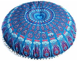 SnelShoppen - Kussenhoes, Rond Kussen Deksel, 80 Cm Grote Katoenen Vloerkussen Cover, Comfortabel en Decoratief voor Thuis, Relaxatie (Blauw)