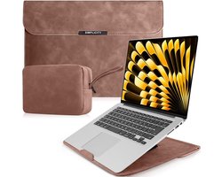 SnelShoppen - Laptop Hoes 15-16 Inch met Stand voor MacBook Pro & Air, PU Leer, Roze, Bescherming & Stijl voor Thuis en Werk
