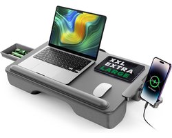 SnelShoppen - Laptop Lade Tafel 54x33cm Antislip Lederen Lapdesk met Lade, Zachte Polssteun, Telefoonhouder, Comfort Kussen Geschikt voor Maximaal 17