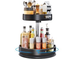 SnelShoppen - Lazy Susan Organiser 2/3 Laags 360° Draaiend Kruidrek Carbon Staal, Specerijenhouder, Hoogte Verstelbaar, Staande Plank voor Keuken, Taf