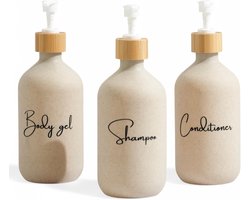 SnelShoppen - Lege Pompfles, Navulbaar, Dispenser, Vloeibare Zeep, Crème, 3 Flessen, Shampoo, Gel, Badkamer, Hotel, Elegante Design, Beige