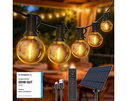 SnelShoppen - Lichtsnoer voor buiten op zonne-energie 10 m met 16 + 1 LED lampen, IP65 waterdicht, afstandsbediening, 3 verlichtingsmodi en timerfunct