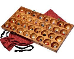 SnelShoppen - LOGOPLAY 85 Hus - Strategisch bonenspel - Kalaha schelpenspel van Samena hout inclusief edelstenen en stoffen zakje voor kinderen en vol
