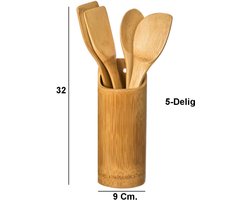 SnelShoppen - Luxe Bamboo Houten Keuken Gereedschap Set - 5-delige Keuken Organizer met Spatula's en Houder - Ideaal voor Koken en Bakken
