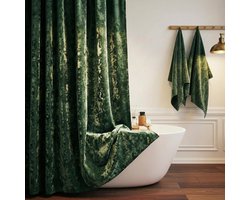 SnelShoppen - Luxe Geplet Fluwelen Douchegordijn Donkergroen 122 x 182 cm Waterdicht met 12 Gouden Haken voor Badkamer Decoratie