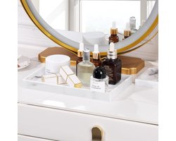 SnelShoppen - Luxe Marmeren Badkamer Organizer Tray - Resin Dresser Sieraden Opbergplateau - Perfect voor Parfum, Kaarsen, Zeep, Handdoeken - M - Wit