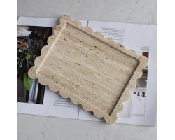 SnelShoppen - Luxe Natuurlijke Beige Travertine Scalloped Marmeren Lade, Decoratieve Tray voor Badkamer, Dressoir, Tissues, Kaarsen, Handdoeken, Uniek