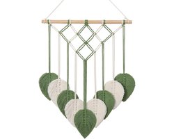 SnelShoppen - Macrame Wandhanger Groene Blad Handgemaakt Geweven Tassel Tapestry Boho Chic Wanddecoratie Bohemian Veer Wandkunst voor Slaapkamer Woonk