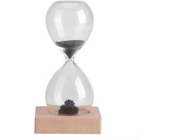 SnelShoppen - Magnetisch Zanduur, Uurglas, 30 Seconden Glas Zand Timer met Grijze Magneet, IJzerpoeder en Houten Basis voor Thuis Kantoor Bureau Decor