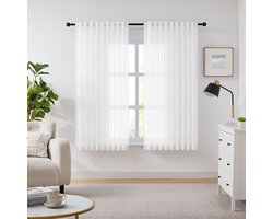 SnelShoppen - Melodieux Gordijnen voor Woonkamer, Wit, Chiffon, 225 x 137 cm, Set van 2, Lichtgewicht, Minimalistisch Design, Decoratief voor Huiskame
