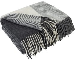 SnelShoppen - Merino Wollen Deken Plaid Wol voor Sofa Bank & Bed, Zachte Warme Merinowol Blanket, Grote Sprei 140x200 cm Donkergrijs Grijs Wit Chevron