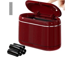 SnelShoppen - Mini Afvalbak met Deksel, Twee-Kamers Tafelafvalbak, Ideaal voor Keuken en Kantoor, Inclusief 5 Vuilniszakken en 4 Antislipmatten, Rood