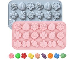 SnelShoppen - Mini Snoepvormen Siliconen - 2 Stuks Bloem en Bladeren Rubber Beervorm - Chocoladevormen, Gelei, Gietvormen, Zeepvormen voor Kinderen, F