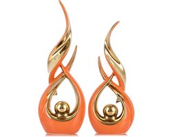 SnelShoppen - Moderne Abstracte Beeldhouwwerk Set van 2 - Gouden Keramische Decoratie voor Woonkamer, TV Meubel en Unieke Plank, Mid-Century Stijl