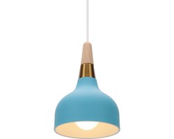 SnelShoppen - Moderne Pendant Lamp Vintage E27 Industrieel Hänglamp Metaal en Hout Verlichting voor Keuken, Eetkamer, Slaapkamer, 15x22cm