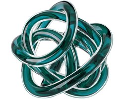 SnelShoppen - Mondgeblazen glazen sculptuur met oneindigheidsknoop, 7,6 cm, glaskunst, decoratieve bal, tafelopzetstuk, helder blauwgroen voor woondec