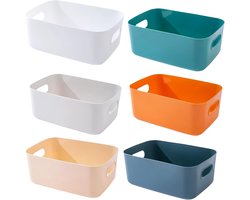 SnelShoppen - Multicolor Plastic Storage Box set met Handvatten - 6 Stuks Organizers voor Keuken, Badkamer en Slaapkamer - 25x18x10cm, Hoogwaardige PP