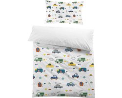 SnelShoppen - Musolei Beddegoedset Auto 120 x 150 cm voor Jongens - Microfiber Duvet Cover met 3D Print en Kussen 40 x 60 cm - Perfect Cadeau voor Fee