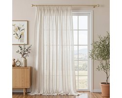 SnelShoppen - MYSKY HOME Gordijn Set van 2, Halftransparant Linnenlook, Modern Gordijn voor Woonkamer en Kinderkamer, H 280 x B 300 cm, Plooi Band, Ko