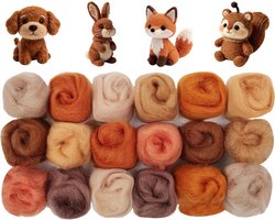 SnelShoppen - Naaldvilten Wolset, 18 Stuks, Bruin Serie | Vilt Wolpakket, Fleece Wollroving, Beginnersset voor DIY Projecten, 9 Kleuren x 2 Pakken
