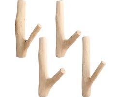 SnelShoppen - Natural Wooden Hooks 4 Stuks - Houten Wandhaak, Decoratieve Haak voor Mantels, Hoeden, Handdoeken en Tassen - 100% Natuurlijke Hout, Rus