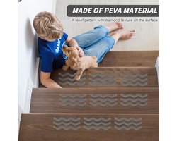 SnelShoppen - Non-Slip Trapmat 72 Stuks - Anti-Slip Matten voor Trappen, Badkamers, Keukens en Sauna's - PEVA, Grijs, 18 x 1.2 cm