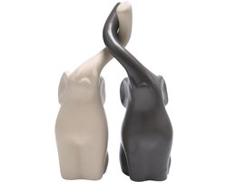 SnelShoppen - Olifanten Koppels Keramische Sculptuur Set van 2 - Moderne Beige Grijze Decoratieve Figuren 18 cm Hoog - Woonaccessoires Bruiloft Tafeld