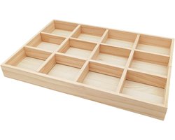 SnelShoppen - Onvoltooide Houten Opbergverdeler met 12 Compartimenten, Organisator voor Sokken en Ondergoed, Houten Display Tray voor Sieraden en Verz