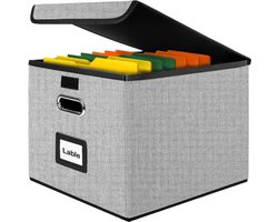 SnelShoppen - Opbergdozen met Deksel A4 Hangmap Box van Vezelboard en Papier in Stijlvolle Linnen Look Geschikt voor Thuis en Kantoor, Grijs