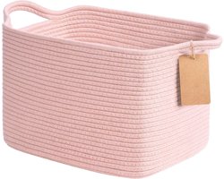 SnelShoppen - Opbergmand Tijdelijk, 33 x 25 x 22.5 cm, Katoenen Opbergmand voor Plank, Woonkamer, Kinderkamer, Badkamer, Cadeau Mand, Roze, Label voor