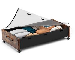 SnelShoppen - Opbergruimte Onder Bed met Wielen, Houten Opbergcontainers, Extra Grote Schoenenorganizer, Rollende Opbergladen met Doorzichtig Deksel,