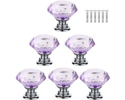 SnelShoppen - Paarse Crystal Ladeknop, Meubelhandgreep, Kastknop, 30 mm, 6 Stuks, Kristalglas, Ideaal voor Kasten, Lades en Dressoirs