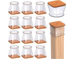 SnelShoppen - Pack van 16 Vierkante Stoelpootdoppen Siliconen Beschermcaps met Vilt voor Stoelen - Voor Stoelpoot Maten 20-27mm - Ideaal voor Eettafel