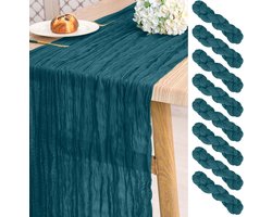 SnelShoppen - Pack van 8 Donker Petrol Cheesecloth Tafelrokken 3m Lang - Rustic Boho Tafelrunner voor Bruiloft, Babyshower, Feest, Decoratie